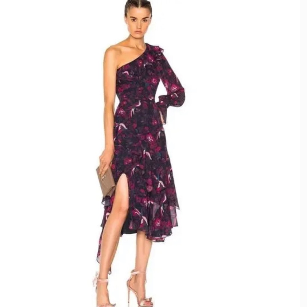 Tanya Taylor Issua Floral Silk Dress, Size 0, Navy Raspberry